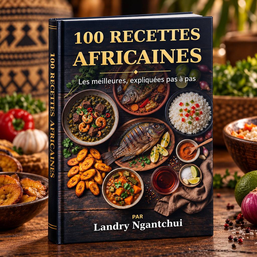 Mockup 3D du livre 100 Recettes Africaines de Landry Ngantchui
