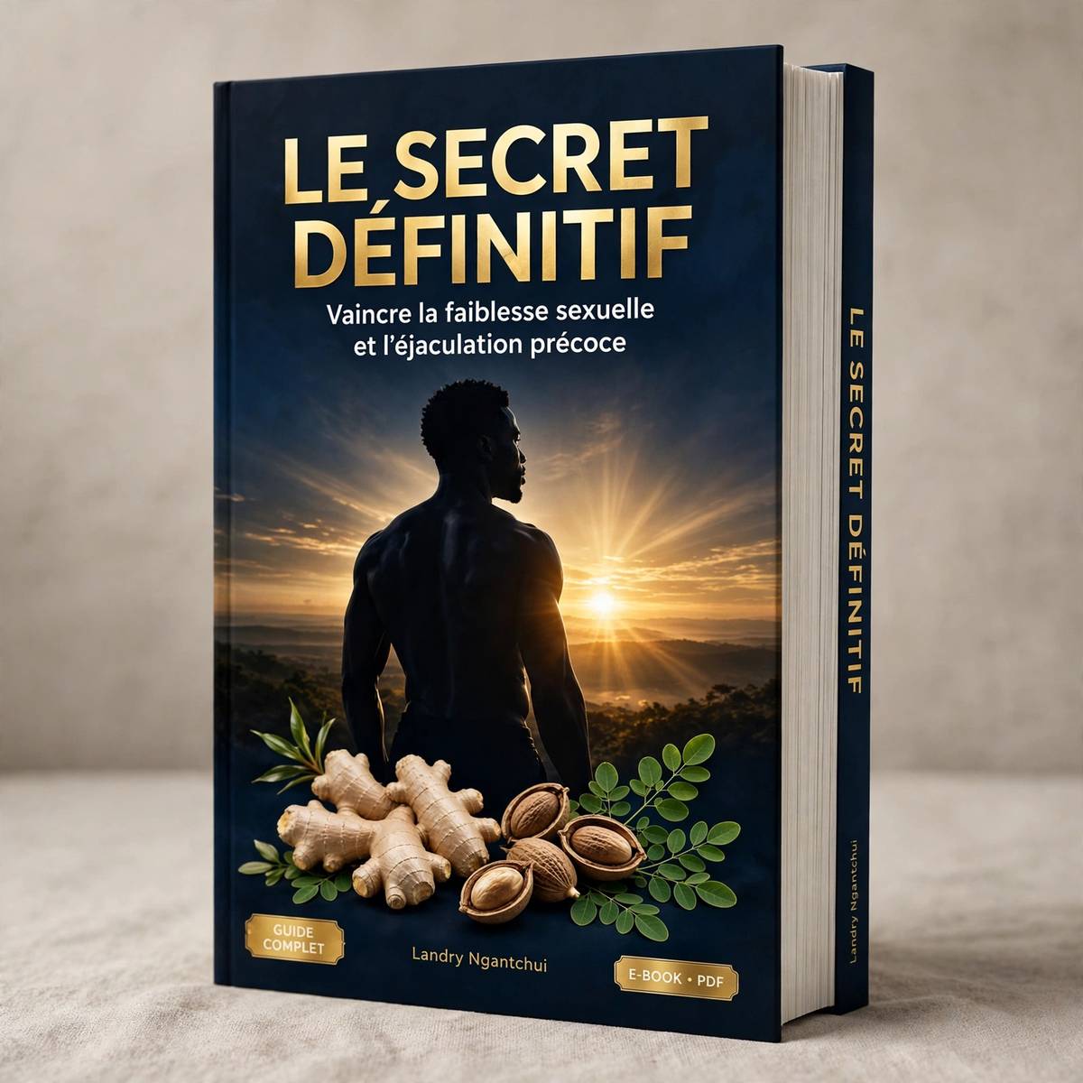 Couverture 3D sobre du livre Le secret définitif pour se débarrasser de la faiblesse sexuelle et l’éjaculation précoce, de Landry Ngantchui